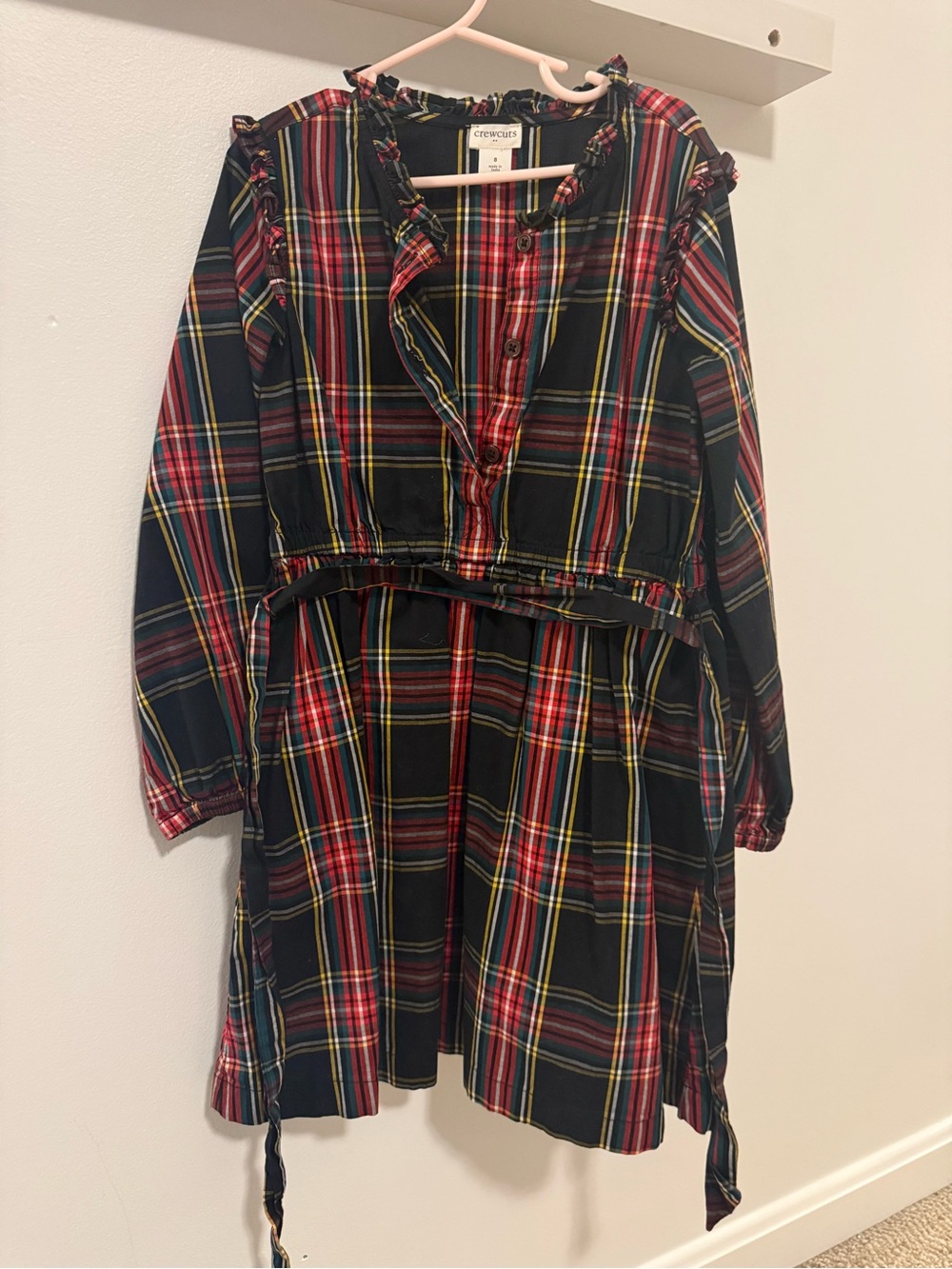 Crewcuts Black Plaid Button-Front Kids Dress with Red and Yellow Stripes